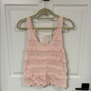 Women's Pink Crochet Knit Tank Top